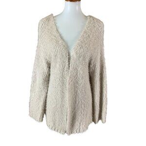 Subdued Beige Fluffy Knit Open Front Cardigan Soft Cozy One Size